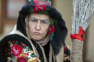 Baba Yaga. Fairy tale character evil grandmother from Russian fairy tale. Halloween costume. photo