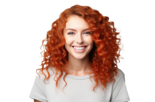 atraente jovem mulher com encaracolado vermelho cabelo e uma sorrir png