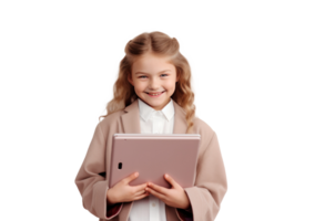 école fille en portant une tablette png