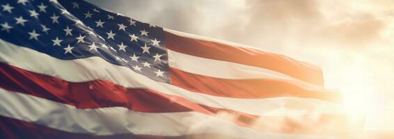 Patriotic american flags against blurred background photo