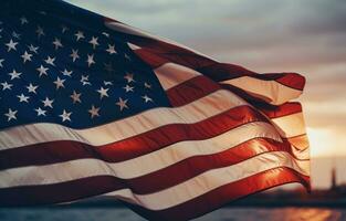 Patriotic american flags against blurred background photo
