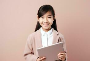 School girl holding a tablet photo