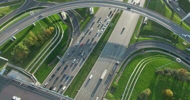 Moscow cityscape with busy intersections, aerial view video