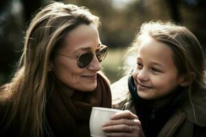 madre hija juntos bebidas generar ai foto