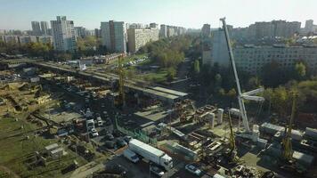 Moscow aerial view with overground subway station under construction, Russia video