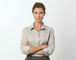 Serious expression woman isolated photo