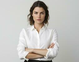 Serious expression woman isolated photo