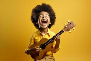 Child play ukulele. Generate Ai photo