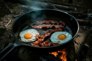 Camping breakfast eggs. Generate Ai photo