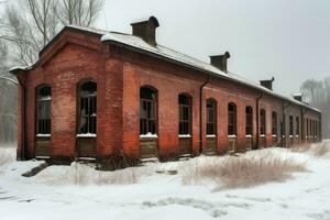 Abandoned rail station winter. Generate AI photo