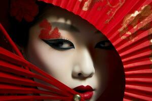 Red geisha. Generate Ai photo