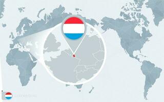 Pacific Centered World map with magnified Luxembourg. Flag and map of Luxembourg. vector