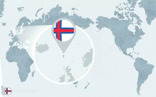 Pacific Centered World map with magnified Faroe Islands. Flag and map of Faroe Islands. vector