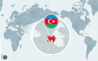 Pacific Centered World map with magnified Azerbaijan. Flag and map of Azerbaijan. vector