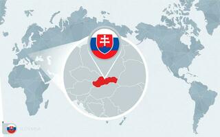 Pacífico centrado mundo mapa con magnificado Eslovaquia. bandera y mapa de Eslovaquia. vector