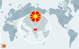 Pacific Centered World map with magnified Macedonia. Flag and map of Macedonia. vector