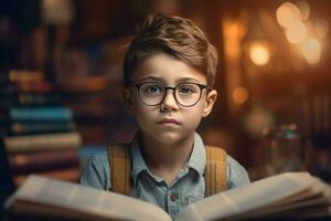 pequeño estudiante chico. generar ai foto