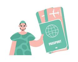 Yearning for for unused experiences Winds. Man with Around the world id and Plane Tickets. vector