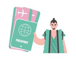 Longing for for unused encounters Winds. Man with Around the world id and Plane Tickets. vector