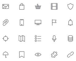 Interface and internet sign. Vector simple minimalistic isolated symbols in line style. Editable strokes. Vector line icon of picture, shopping cart, puzzle and other elements