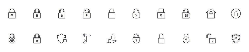 Collection of modern lock outline icons. Set of modern illustrations for mobile apps, web sites, flyers, banners etc isolated on white background. Premium quality signs. vector