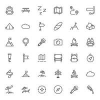 Travel icon set. Collection of outdoor activity sign for web design, UI design, mobile app, etc. Relax outline icon. Camping black pictogram on white background. vector