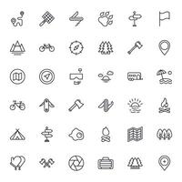 Travel icon set. Collection of outdoor activity sign for web design, UI design, mobile app, etc. Relax outline icon. Camping black pictogram on white background. vector