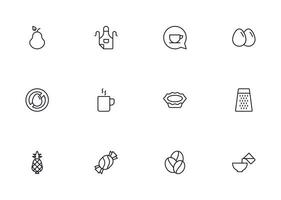 Food line icon set. Collection of outline sign for web design, mobile app, etc. Black line icon of fruit, vegetables, meat, candy, cake. vector