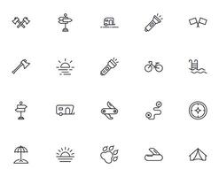 Travel icon set. Collection of outdoor activity sign for web design, UI design, mobile app, etc. Relax outline icon. Camping black pictogram on white background. vector