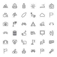 Travel icon set. Collection of outdoor activity sign for web design, UI design, mobile app, etc. Relax outline icon. Camping black pictogram on white background. vector