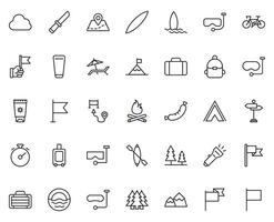 Travel icon set. Collection of outdoor activity sign for web design, UI design, mobile app, etc. Relax outline icon. Camping black pictogram on white background. vector