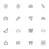 Travel icon set. Collection of outdoor activity sign for web design, UI design, mobile app, etc. Relax outline icon. Camping black pictogram on white background. vector