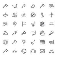 Travel icon set. Collection of outdoor activity sign for web design, UI design, mobile app, etc. Relax outline icon. Camping black pictogram on white background. vector