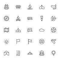 Travel icon set. Collection of outdoor activity sign for web design, UI design, mobile app, etc. Relax outline icon. Camping black pictogram on white background. vector