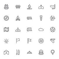 Travel icon set. Collection of outdoor activity sign for web design, UI design, mobile app, etc. Relax outline icon. Camping black pictogram on white background. vector