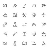 Travel icon set. Collection of outdoor activity sign for web design, UI design, mobile app, etc. Relax outline icon. Camping black pictogram on white background. vector