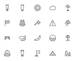 Travel icon set. Collection of outdoor activity sign for web design, UI design, mobile app, etc. Relax outline icon. Camping black pictogram on white background. vector