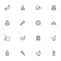 Travel icon set. Collection of outdoor activity sign for web design, UI design, mobile app, etc. Relax outline icon. Camping black pictogram on white background. vector