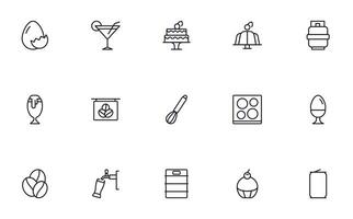 Food line icon set. Collection of outline sign for web design, mobile app, etc. Black line icon of fruit, vegetables, meat, candy, cake. vector