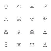 Travel icon set. Collection of outdoor activity sign for web design, UI design, mobile app, etc. Relax outline icon. Camping black pictogram on white background. vector