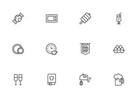 Food line icon set. Collection of outline sign for web design, mobile app, etc. Black line icon of fruit, vegetables, meat, candy, cake. vector