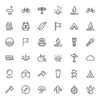 Travel icon set. Collection of outdoor activity sign for web design, UI design, mobile app, etc. Relax outline icon. Camping black pictogram on white background. vector