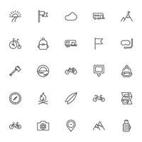 Travel icon set. Collection of outdoor activity sign for web design, UI design, mobile app, etc. Relax outline icon. Camping black pictogram on white background. vector