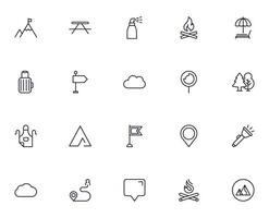 Travel icon set. Collection of outdoor activity sign for web design, UI design, mobile app, etc. Relax outline icon. Camping black pictogram on white background. vector