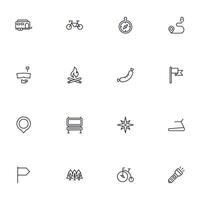 Travel icon set. Collection of outdoor activity sign for web design, UI design, mobile app, etc. Relax outline icon. Camping black pictogram on white background. vector