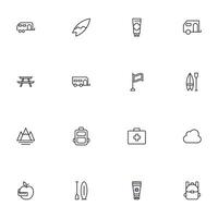 Travel icon set. Collection of outdoor activity sign for web design, UI design, mobile app, etc. Relax outline icon. Camping black pictogram on white background. vector