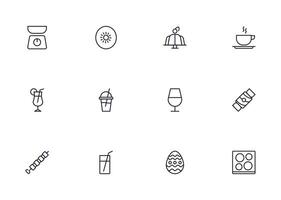 Food line icon set. Collection of outline sign for web design, mobile app, etc. Black line icon of fruit, vegetables, meat, candy, cake. vector