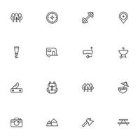 Travel icon set. Collection of outdoor activity sign for web design, UI design, mobile app, etc. Relax outline icon. Camping black pictogram on white background. vector