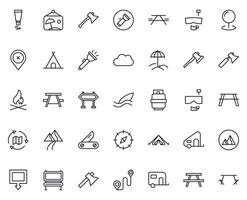 Travel icon set. Collection of outdoor activity sign for web design, UI design, mobile app, etc. Relax outline icon. Camping black pictogram on white background. vector