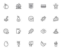 Food line icon set. Collection of outline sign for web design, mobile app, etc. Black line icon of fruit, vegetables, meat, candy, cake. vector